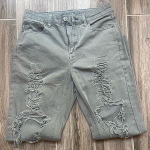 Army Green/Grey American Eagle Ripped Jeans